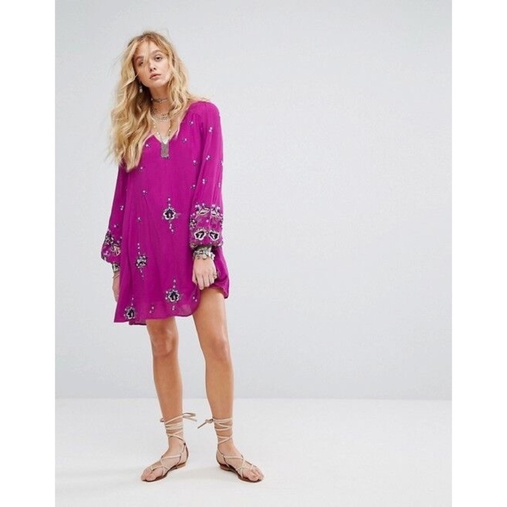 Free People Oxford Lilac Purple Floral Embroidered Dress Size Medium (M)